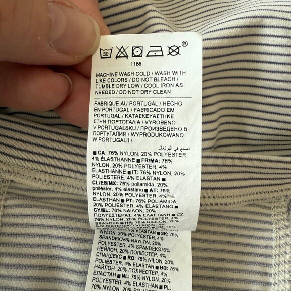 Women's L Athleta Fitted White Blue Tiny Stripes Athleisure Shirt - Picture 6 of 6